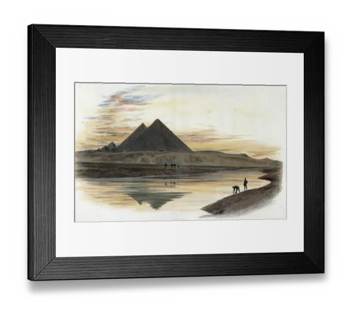 Framed Print : The pyramids of Giza, Egypt, authentic reproduction of a school mural