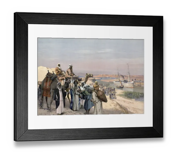 Framed Print : Bedouins with their camels on the Suez Canal Framed Print : Bedouins with their camels on the Suez Canal