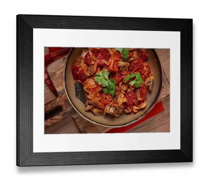 Framed Print : Bigos, bigos Polish dish, stew with cabbage and chorizo sausages Framed Print : Bigos, bigos Polish dish, stew with cabbage and chorizo sausages