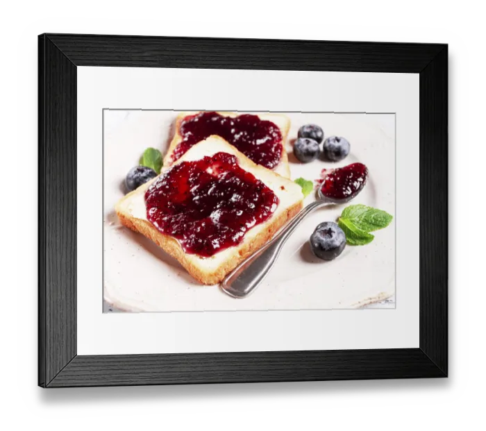 Framed Print : Toast with blueberry jam, on a white plate Framed Print : Toast with blueberry jam, on a white plate