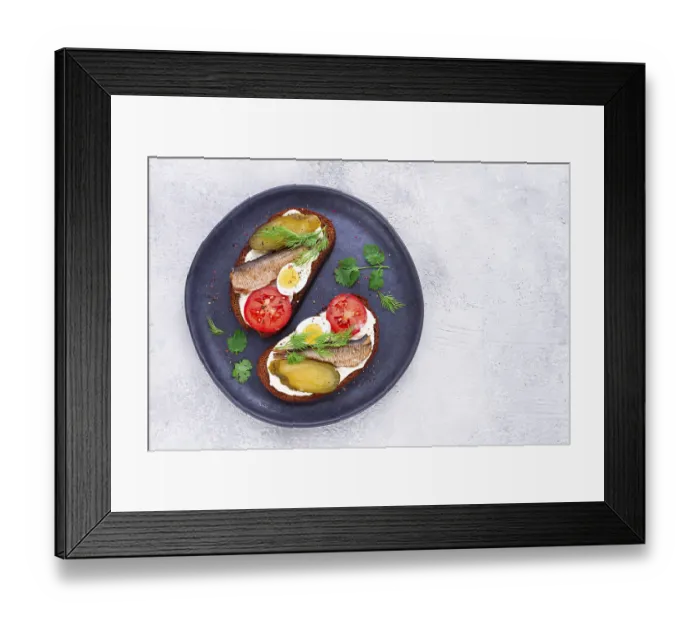 Framed Print : Sandwiches on rye bread with sprats
