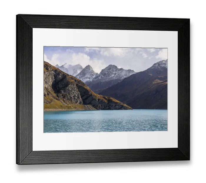 Framed Print : The turquoise Lac de Moiry reservoir