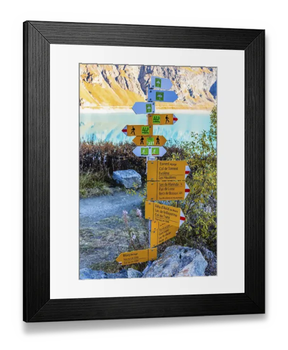 Framed Print : Information boards on trails for hikers and mountaineers Framed Print : Information boards on trails for hikers and mountaineers