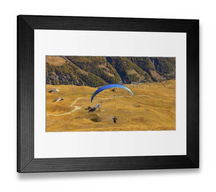 Framed Print : A paraglider takes off from the summit of Corne de Sorebois Framed Print : A paraglider takes off from the summit of Corne de Sorebois