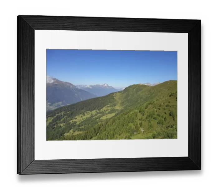 Framed Print : Wide view of forest and mountain ranges