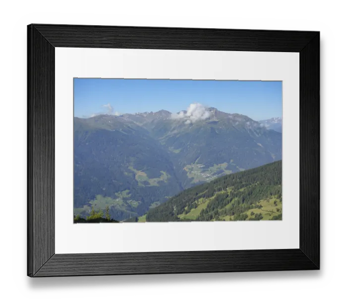 Framed Print : Mountain panorama with clouds and valleys
