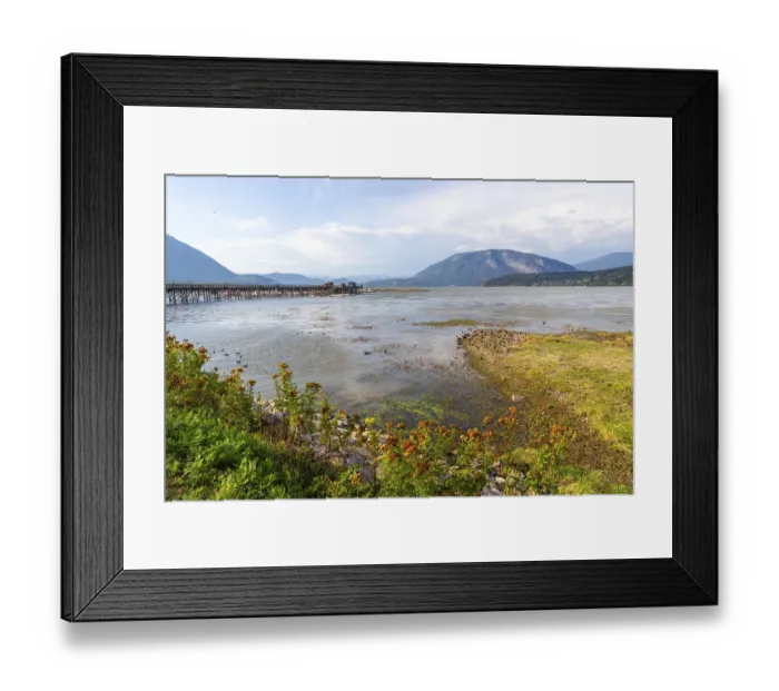 Framed Print : Shuswap lake reflecting a clear blue sky and framed by majestic mountains