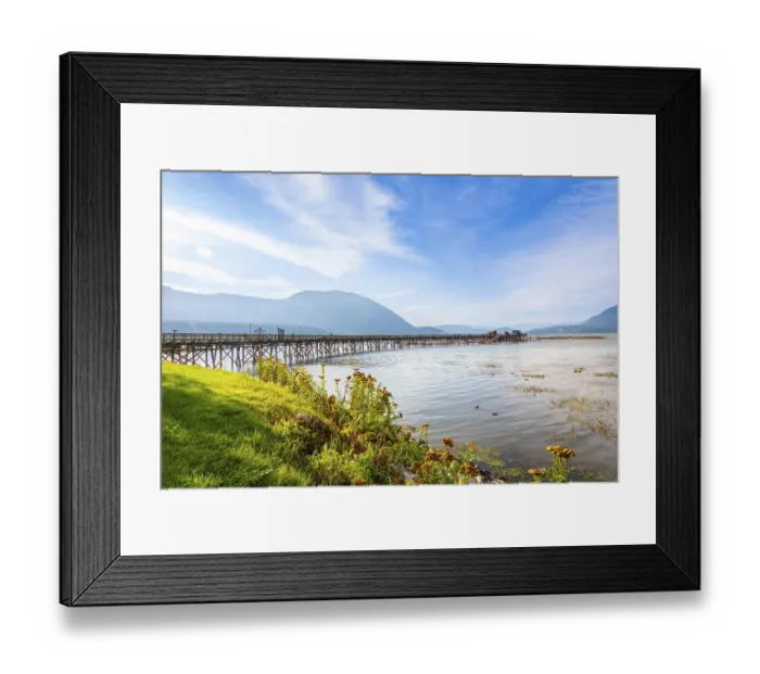 Framed Print : Long wooden pier stretching into the calm waters of shuswap lake