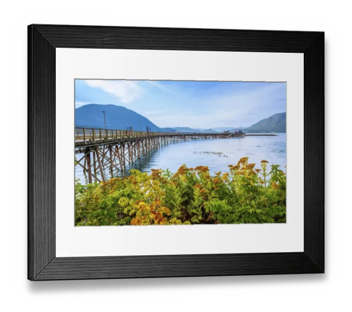 Framed Print : Vibrant yellow wildflowers framing a long wooden pier extending into the tranquil waters of shuswap lake Framed Print : Vibrant yellow wildflowers framing a long wooden pier extending into the tranquil waters of shuswap lake
