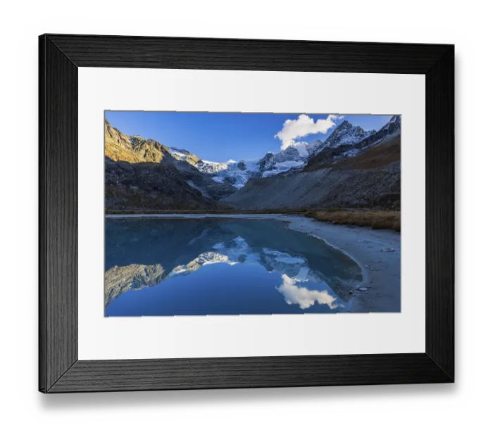 Framed Print : The Moiry glacier and mountain peaks are reflected in Lac de Chateaupre Framed Print : The Moiry glacier and mountain peaks are reflected in Lac de Chateaupre