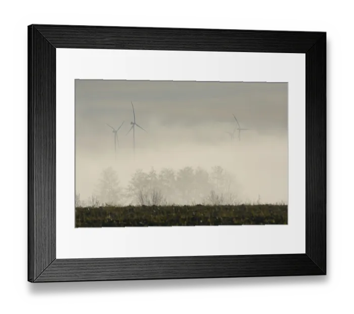 Framed Print : View from Rosengarten-Raibach of fog-shrouded wind turbines in the KohlenstraBe wind farm