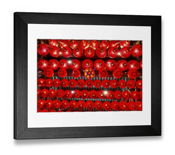 Framed Print : Traditional Chinese lanterns, numerous lanterns hanging from the ceiling