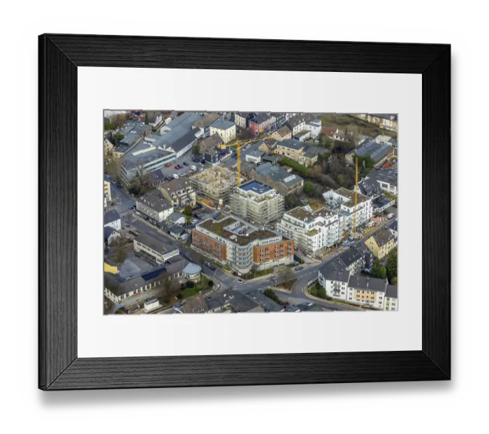 Framed Print : Aerial view, construction site with construction crane