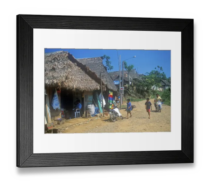 Framed Print : Houses, people, children, harbor