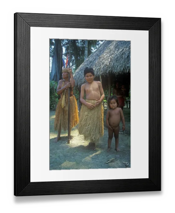 Framed Print : Chief and children of a Yagua tribe near Iquitos on the Amazon pose for photos Framed Print : Chief and children of a Yagua tribe near Iquitos on the Amazon pose for photos