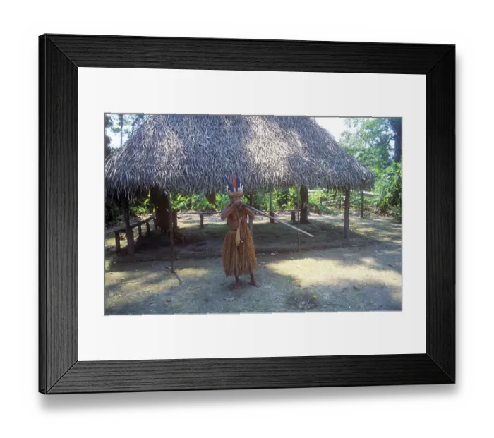 Framed Print : Chief of a Yagua tribe near Iquitos on the Amazon presents blowpipe