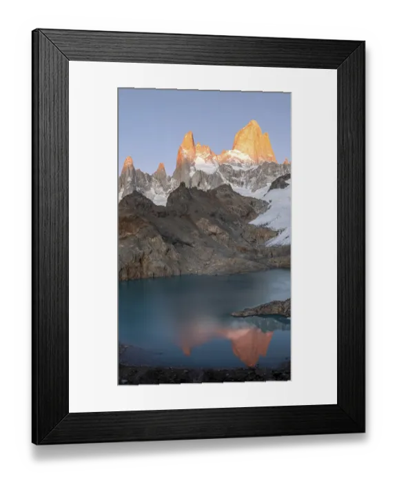 Framed Print : Laguna de los Tres, sunrise, alpine glow