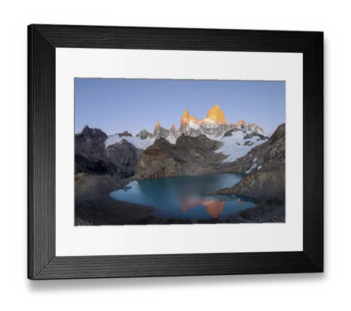 Framed Print : Laguna de los Tres, sunrise, alpine glow