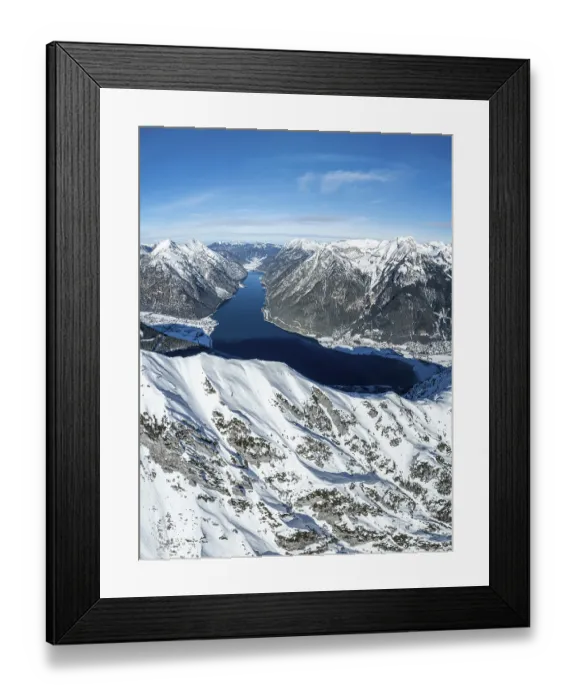 Framed Print : Aerial view, epic view of mountain landscape with snow in winter