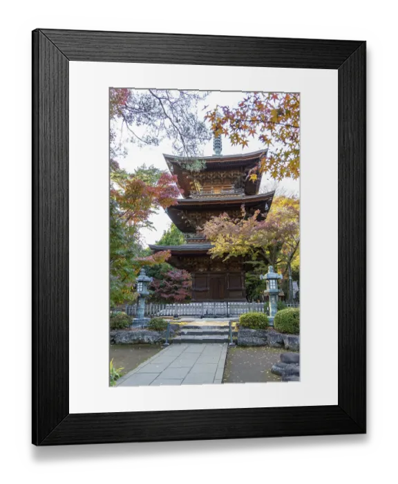 Framed Print : Three-story pagoda in a Japanese temple surrounded by colorful autumn leaves Framed Print : Three-story pagoda in a Japanese temple surrounded by colorful autumn leaves