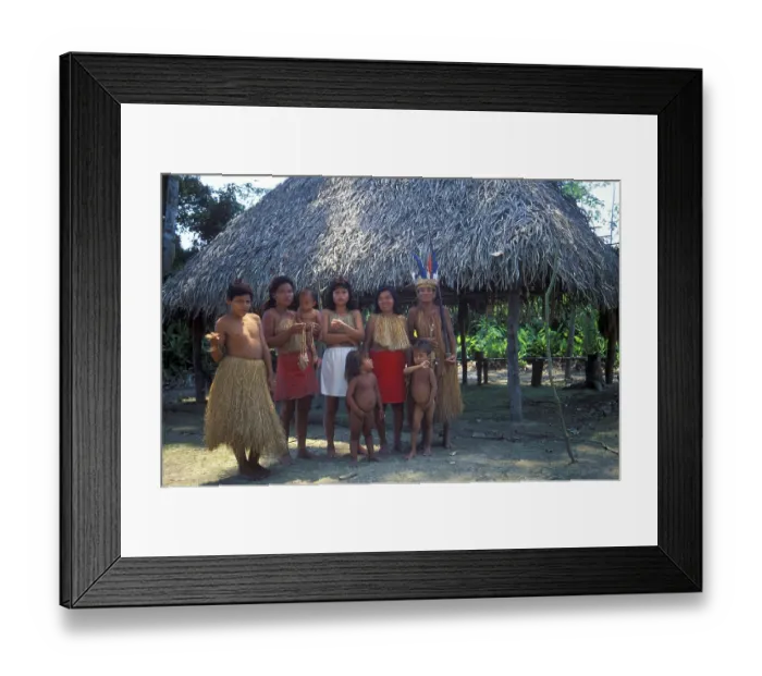 Framed Print : Members of a Yagua tribe near Iquitos on the Amazon pose for photos