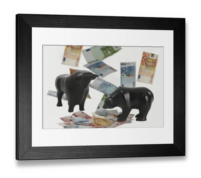 Framed Print : Economy, stocks, stock market, bull and bear