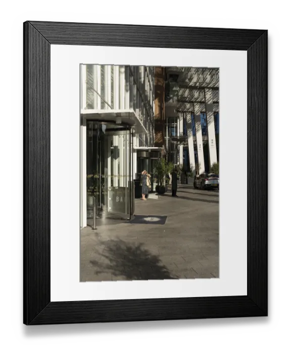 Framed Print : London, United Kingdom - 16 May 2025: Street level view of the Shangri-La hotel main entrance in The Shard building