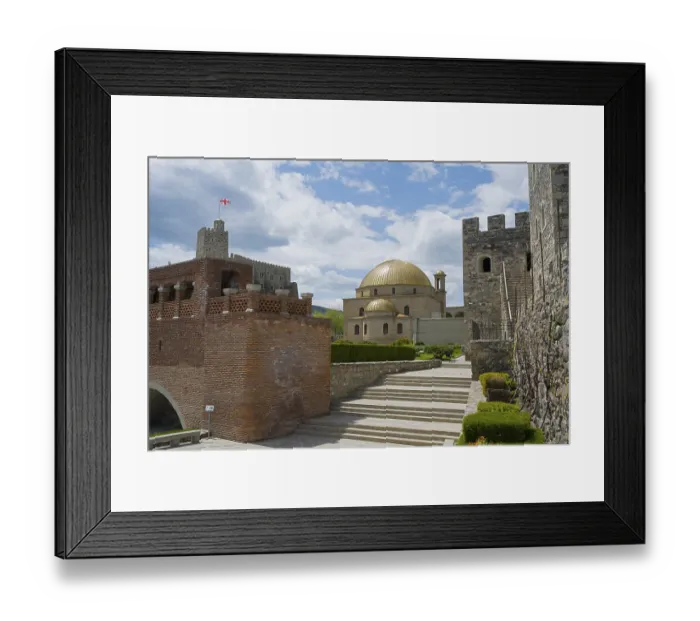 Framed Print : Historical building with golden dome and massive stone walls under cloudy sky