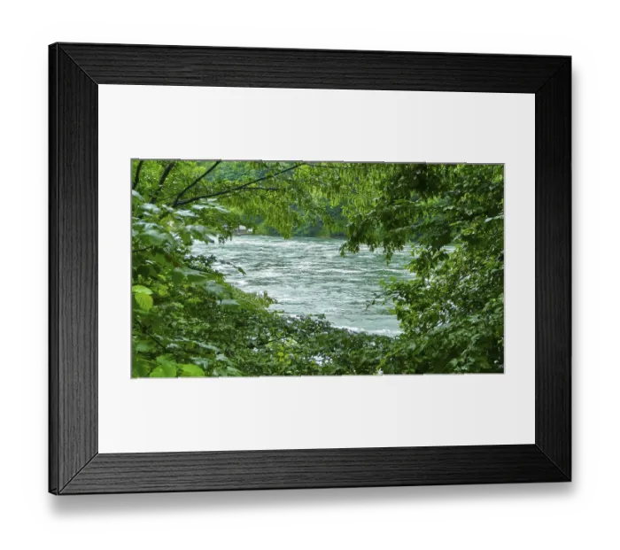 Framed Print : An idyllic river flows through a dense Framed Print : An idyllic river flows through a dense