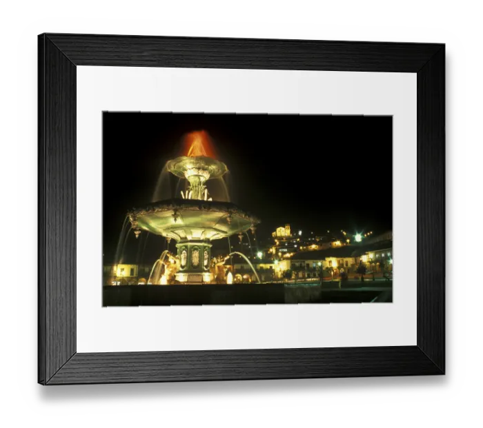 Framed Print : Illuminated fountain on Placa de Armas