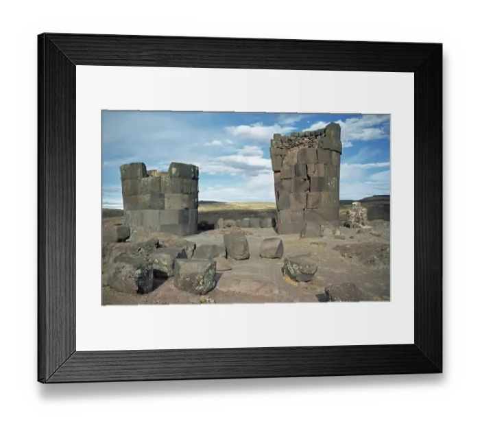 Framed Print : Chullpas of the Sillustani ruins on Lake Umayo near Puno