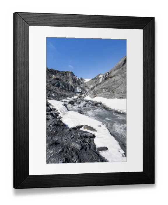Framed Print : Glacier ice and glacier stream with waterfall Framed Print : Glacier ice and glacier stream with waterfall