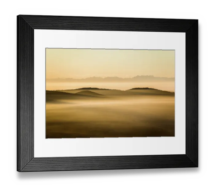 Framed Print : View from Belchen heading south of Wiesental and the Swiss Alps