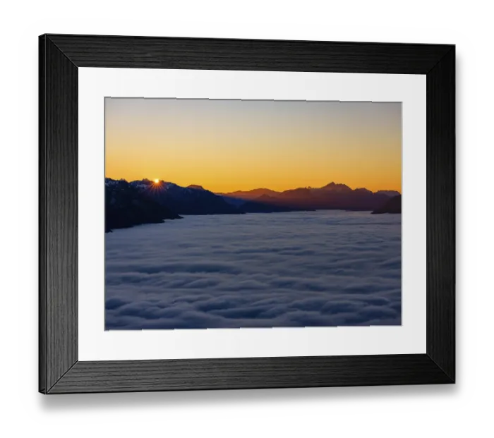 Framed Print : Sunset in the mountains, in the Fog Sea valley Framed Print : Sunset in the mountains, in the Fog Sea valley