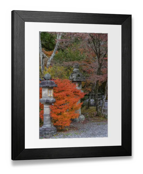 Framed Print : Japanese garden with stone lanterns and trees in bright autumn colors Framed Print : Japanese garden with stone lanterns and trees in bright autumn colors