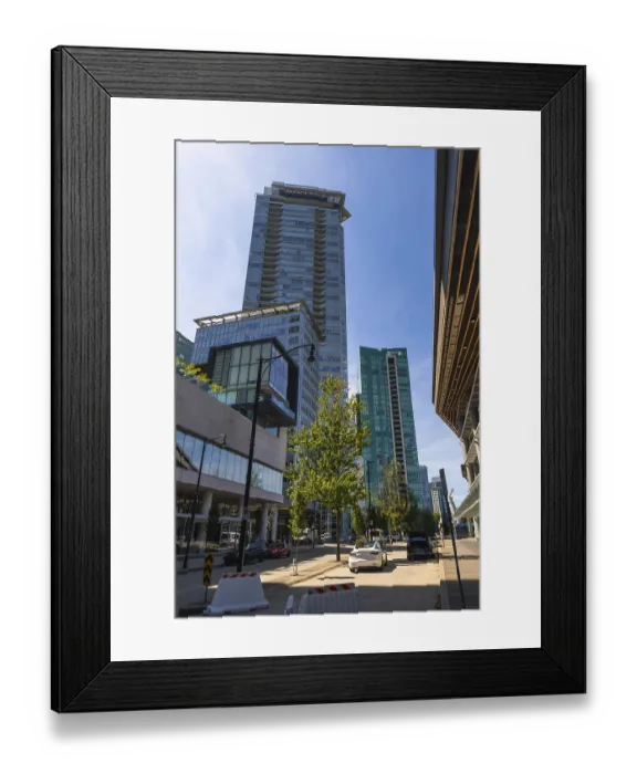 Framed Print : Sunlight illuminating modern skyscrapers and street view in downtown vancouver Framed Print : Sunlight illuminating modern skyscrapers and street view in downtown vancouver