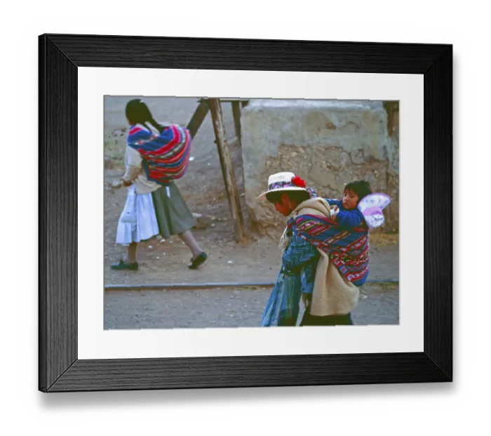 Framed Print : Women carrying bundles and toddlers Framed Print : Women carrying bundles and toddlers