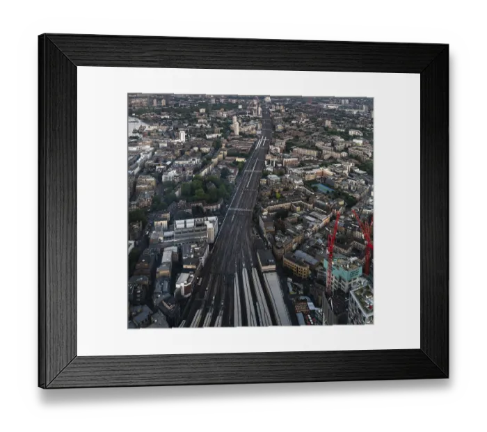 Framed Print : London, United Kingdom - 16 May 2025: The railway corridor viewed from The Shard Framed Print : London, United Kingdom - 16 May 2025: The railway corridor viewed from The Shard