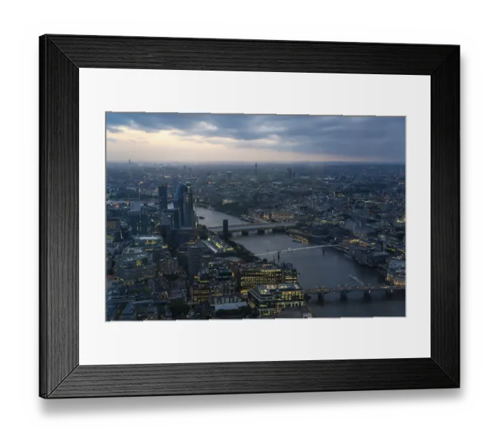 Framed Print : London, United Kingdom - 16 May 2025: The vast urban panorama of London at twilight showcasing river thames Framed Print : London, United Kingdom - 16 May 2025: The vast urban panorama of London at twilight showcasing river thames