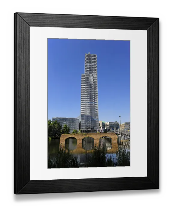 Framed Print : Cologne Tower, old wall vs. modern architecture in the media park