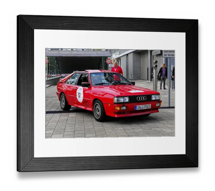 Framed Print : AUDI Quattro Red classic Audi car on a city street during a car event with background size restrictions Framed Print : AUDI Quattro Red classic Audi car on a city street during a car event with background size restrictions