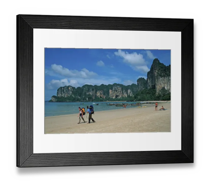 Framed Print : People, longtail boats, beach, Railay West Framed Print : People, longtail boats, beach, Railay West
