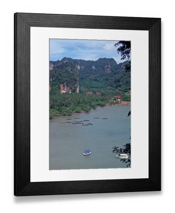 Framed Print : Mountains, sea, beach, boats, view of Railay East from the viewpoint