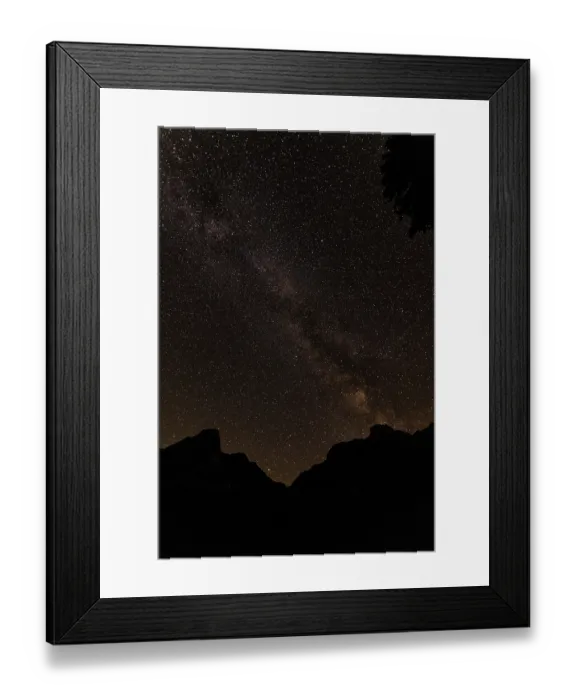 Framed Print : Milky Way over Mountain Silhouettes - Starry Night Sky and Galactic Core Above Dark Peaks
