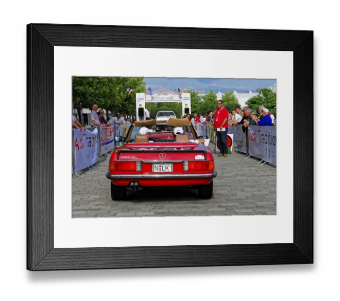 Framed Print : Mercedes Benz SL 500, red vintage convertible at an event