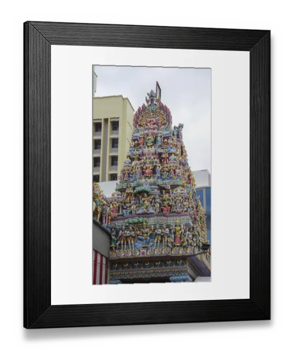 Framed Print : Detailed sculptures on a Hindu temple with rich colors