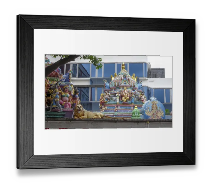 Framed Print : Colourful temple roof with figures and a lion Framed Print : Colourful temple roof with figures and a lion