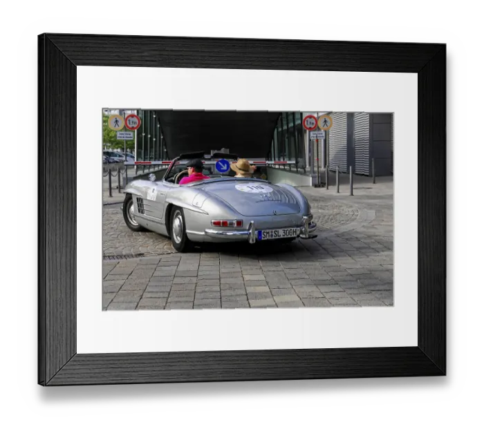 Framed Print : Mercedes Benz 300 SL Roadster, silver Mercedes classic car with open top