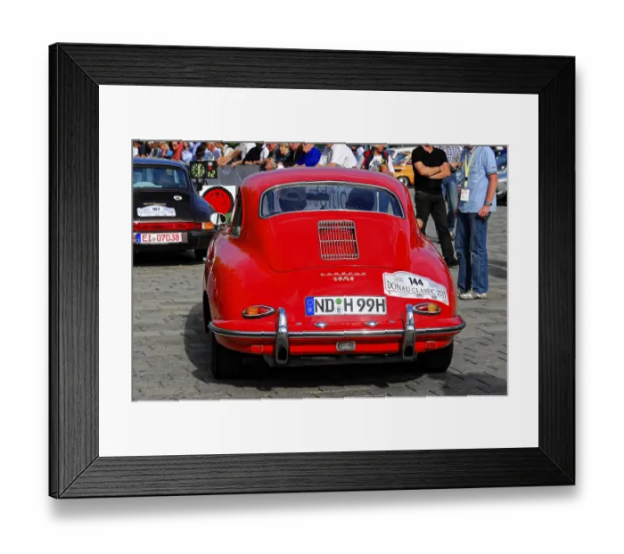 Framed Print : Red Porsche from behind, lots of people and vehicles at a classic car rally Framed Print : Red Porsche from behind, lots of people and vehicles at a classic car rally