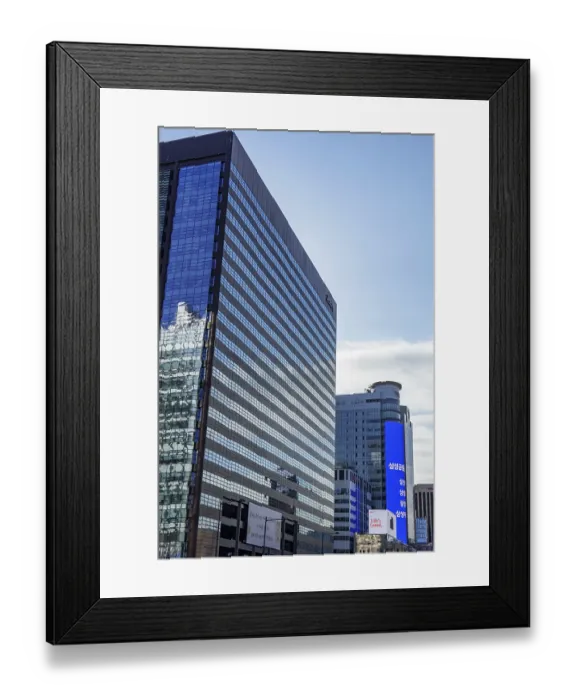 Framed Print : Modern skyscrapers with glass facades in an urban environment in daylight